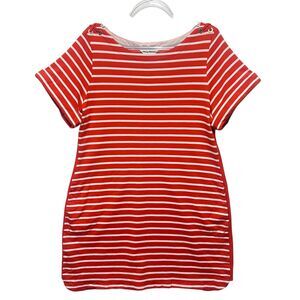 Tommy Bahama XL Red Orange Stripe Dress Nautical Resort Coastal Pockets